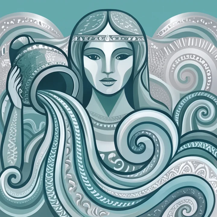 Aquarius, a sign Saturn rules, drawn in Indian folk style