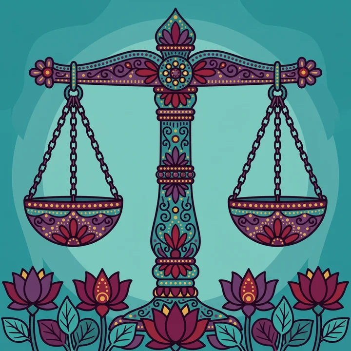 Libra, a sign Venus rules, drawn in Indian folk style